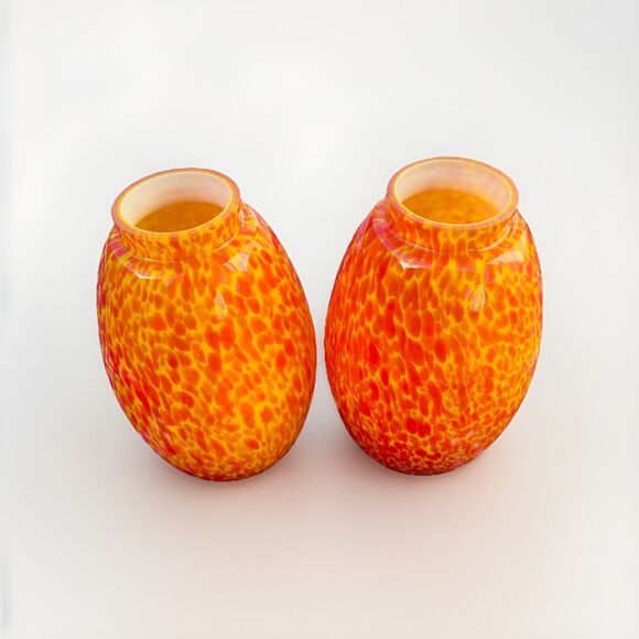 Light Fixture Orange Cased & Marbled Splatter Art Glass Lamp Shades Sconce Boho - Picture 9 of 12